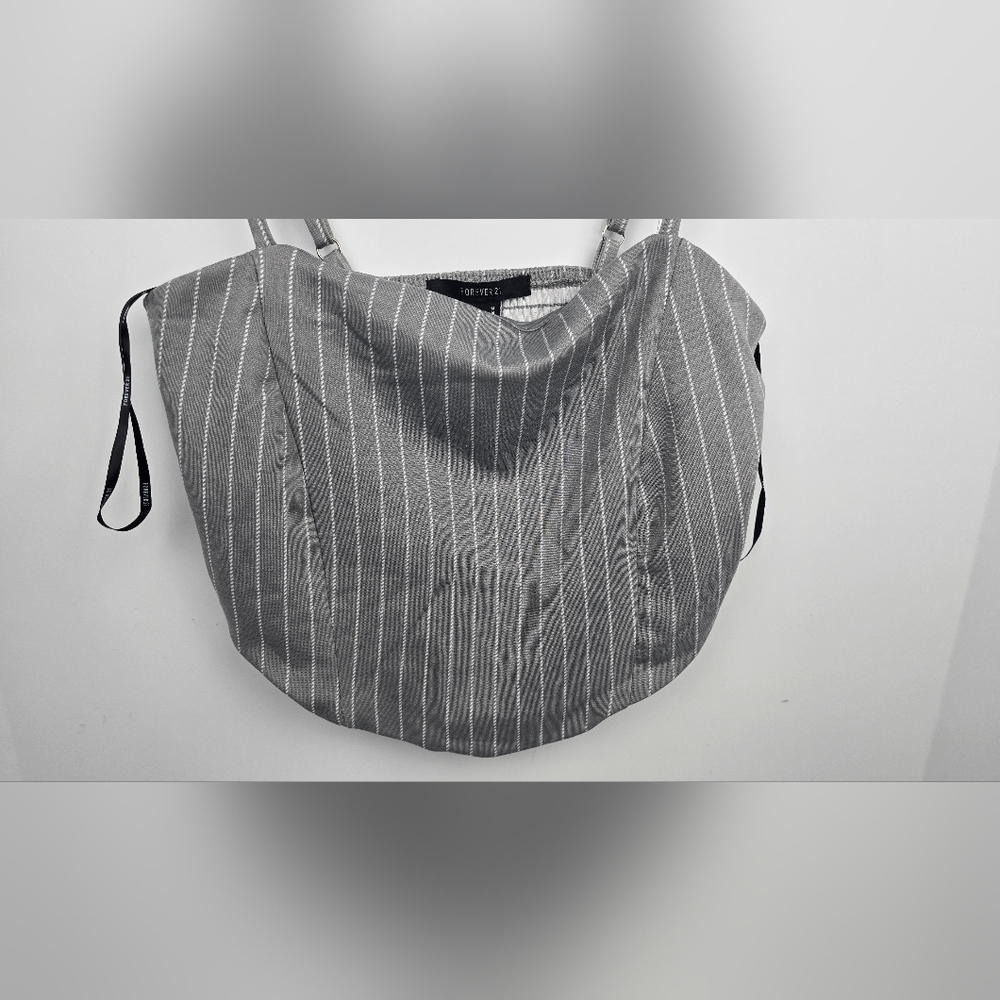 Forever 21 Women's Crop Shirt Tank Sleeveless Gray White Striped Cami Medium - Picture 2 of 10
